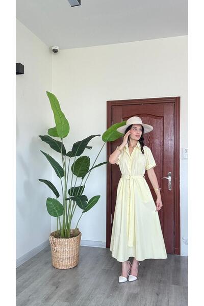 modadagiyim Short Sleeve Buttoned Belted Maxi Length Shirt Collar Very Stylis...