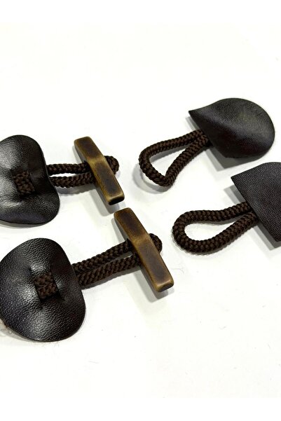 karantuhafiye Kahverengi Deri Biritli Çoban Düğmesi / 12cm / Düğme Seti (cbn26)