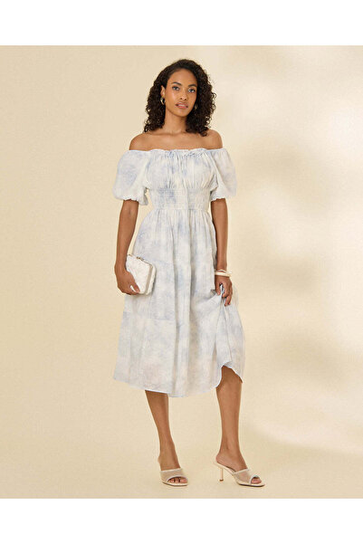 REDTAG Women White Blue Plain Casual Dress
