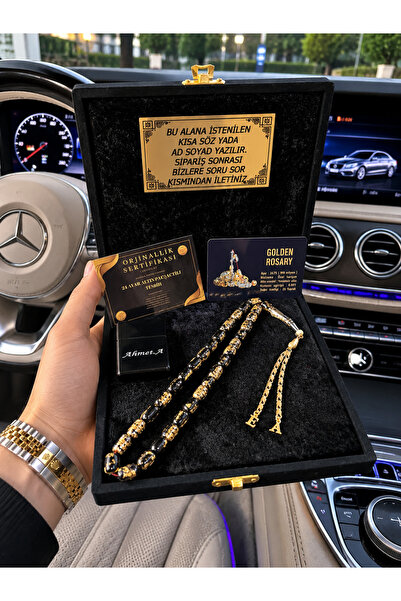 A-STİL TAKI Erkek Premium Hediye Kutu Sertifikalı Kişiye Özel Siyah 24 Ayar A...