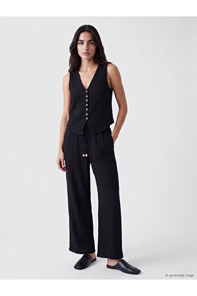 LC Waikiki Lcw Vision Black Elastic Waist Textured Women's Trousers