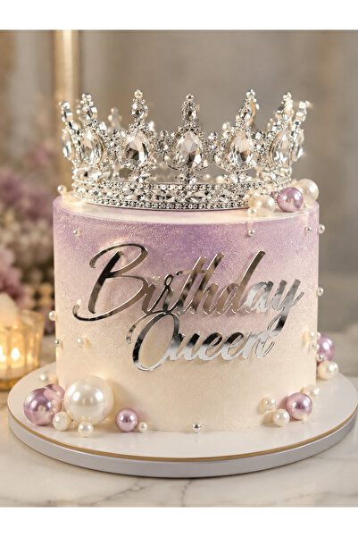 ÖZSU FASHİON Birthday Queen Silver Plexiglass Cake Topper |   Birthday Cake D...