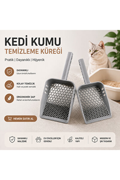 Luvena Kedi Kumu Küreği Pet Kum Eleği Ergonomik Saplı Dayanıklı Plastik Kedi ...