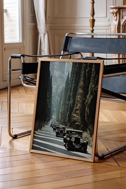 Postifull Αφίσα Classic Cars and Trees, Αφίσα με ξύλινο πλαίσιο, Σειρά Old Mo...