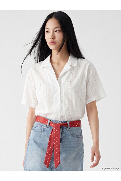 LC Waikiki Xside White Brode Crop Women's Shirt