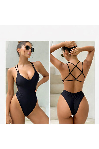 Cristina Serene Μαγιό Black Strappy Back One-Piece Swimsuit – Minimal Sexy & ...