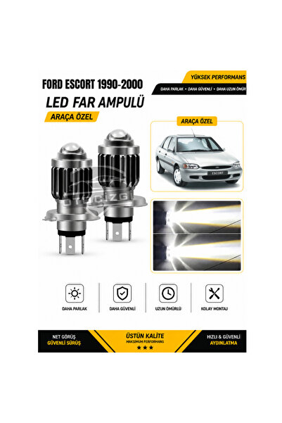 Oto Çizgi Ford Escort 1990-2000 H4 LED Far Ampulü Beyaz Işık Canbus Mini Lens...