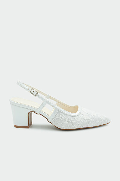 LAMİNTA Adelin Women's White Heeled Shoes with Lace Embroidery Detail