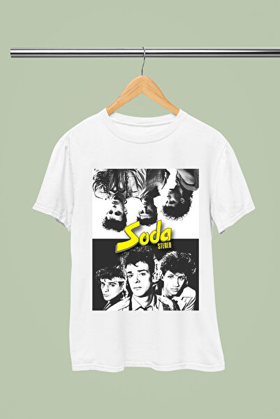 MAGORS تيشيرت روك قطني مطبوع عليه SODA STEREO بأكمام قصيرة وقصة عادية