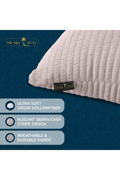 Siesta Zen Soft Filled Cushion with Seersucker Elegant Stripe Removeable Zipper Cover Decorative Throw Cushion Pillow for Sofa, Bed & Chairs Home Décor Cushion