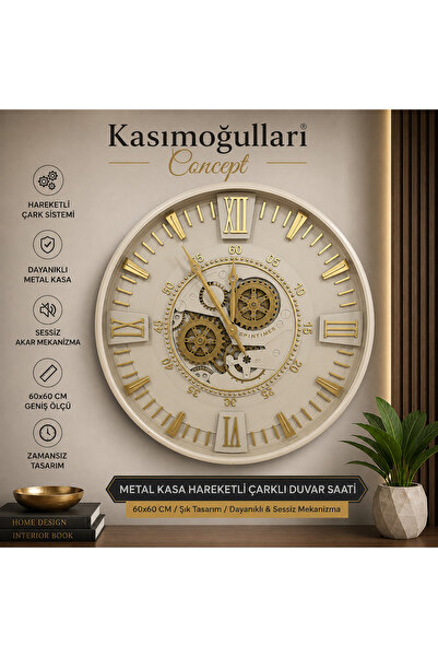 kasımoğulları concept Metal Kasa Hareketli Çarklı Duvar Saati – Dekoratif Vin...