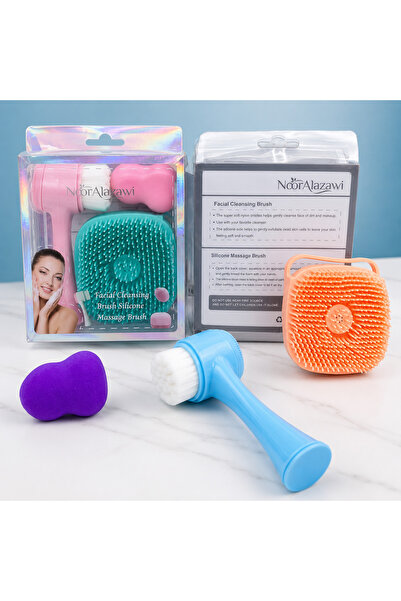 Noor Alazawi Set 3 în 1 pentru Curățare Facială Multicolor – Perie Facială cu...