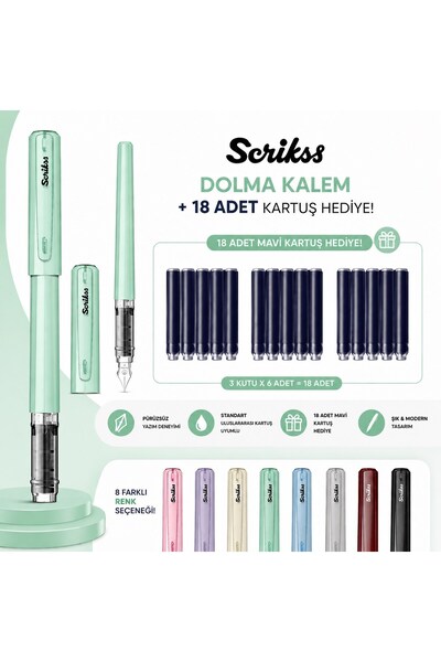 Scrikss Primeo Dolma Kalem Mint + 18 Adet Mavi Kartuş Hediye