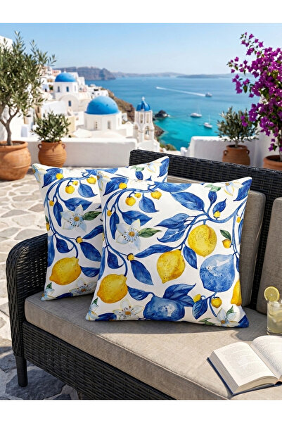 shopshop ss قطعتان من غطاء وسادة مزخرف بنمط زهرة الليمون مطبوع رقميًا (43x43)...