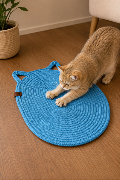 Naspar Blue Color 100% Organic Jute Rope Stitched Cat Scratching Mat Natural ...