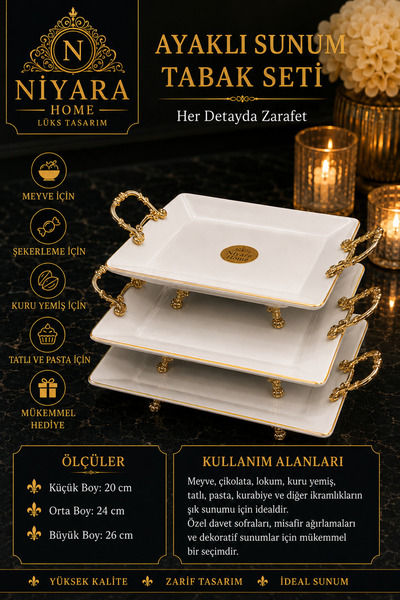 Niyara home Footed Presentation Plate Set Elegance in Every Detail Porcelain ...