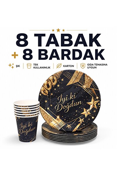 Bkmc Cardboard Plate Cup Set 8 Plates 8 Cups Disposable Birthday Party Tablew...