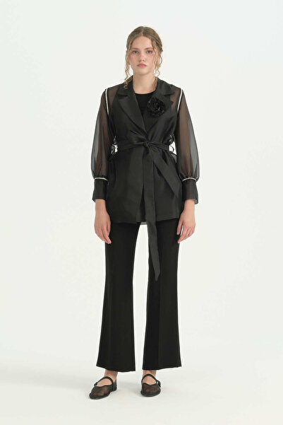 Nihan Belted Organza Jacket - Black