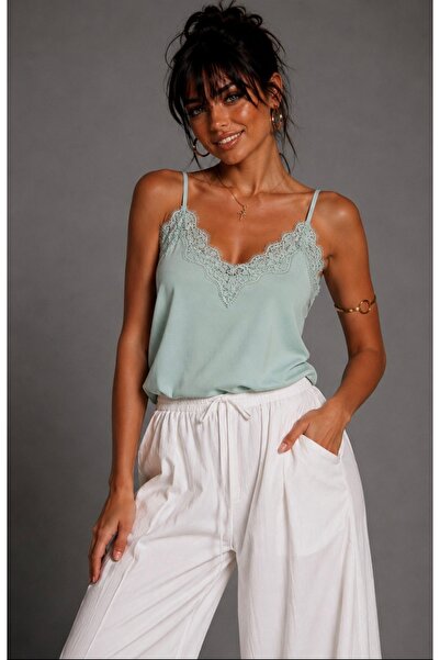 Be Best Women's Mint Adjustable Strap Lace Blouse Be428