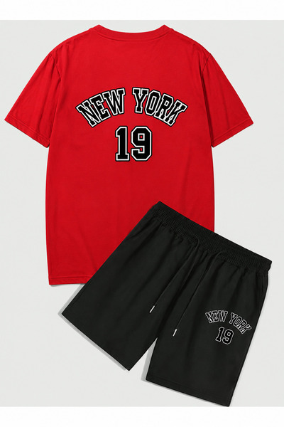 SILATU Unisex New Yorkk 19 Printed Shorts T-Shirt Set