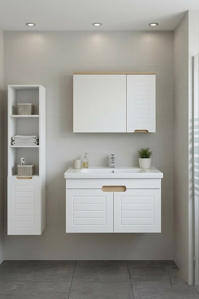 ERTEKPA Zenit 80 cm Boy Dolaplı Banyo Dolabı Takımı - MDF Lam Gövde & Membran...