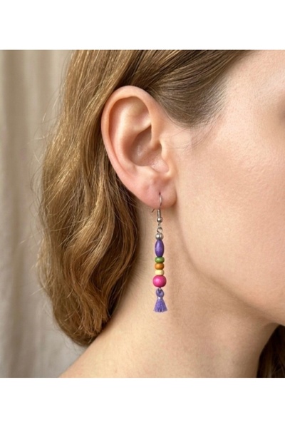 LeylanTakı Women's Purple Wooden Authentic Tassel Earrings Bijouterie Trendy ...