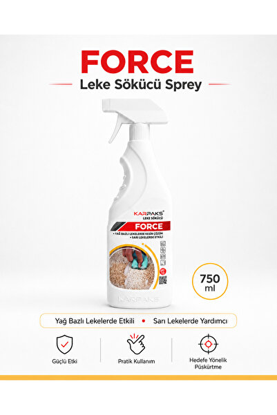 KARPAKS Force Leke Sökücü Sprey 750 ml Halı Koltuk Kumaş Araç İçi Yağ ve Sarı...