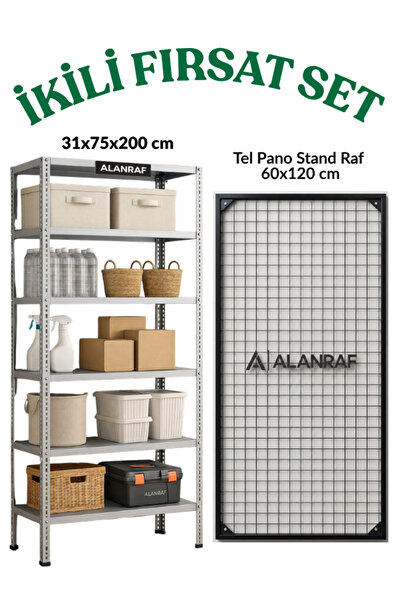 ALANRAF Galvaniz Çelik Raf 6 Katlı 31x75x200 & Tel Pano Standı Rafı 60x120 cm...