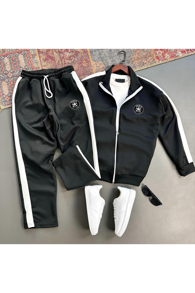 viperkombin Men's Baggy Scuba Tracksuit Set Paris Logo Striped Jacket and Pan...