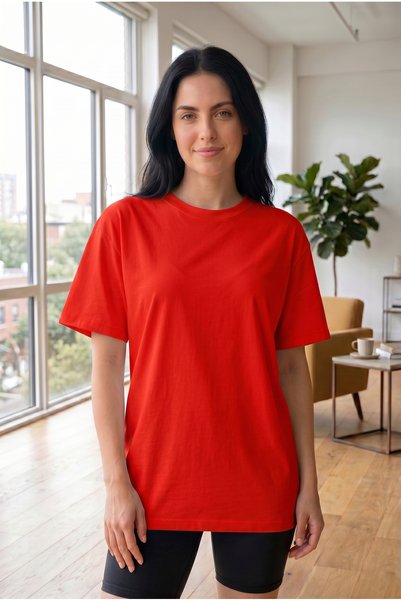 ODİN ATLAS Women's Red Color Summer Favorite Comfortable Fit Oversize T-Shirt