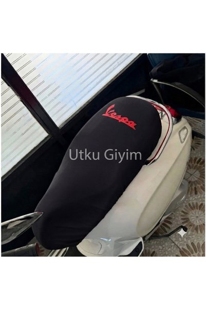 Utku Giyim VESPA UYUMLU MOTOSİKLET SELE KILIFI SİYAH RENK KIRMIZI BASKILI LİK...