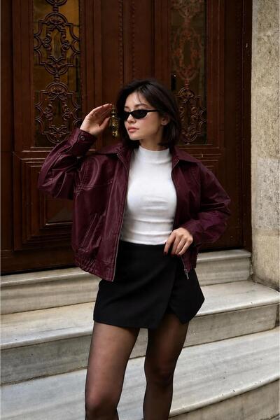 Avakado Women's Faux Leather Bomber Jacket