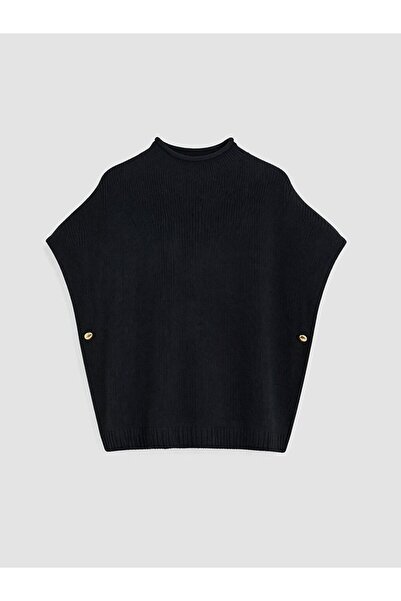 LC Waikiki Lcw Modest Black Half Turtleneck Women's Knitwear Poncho
