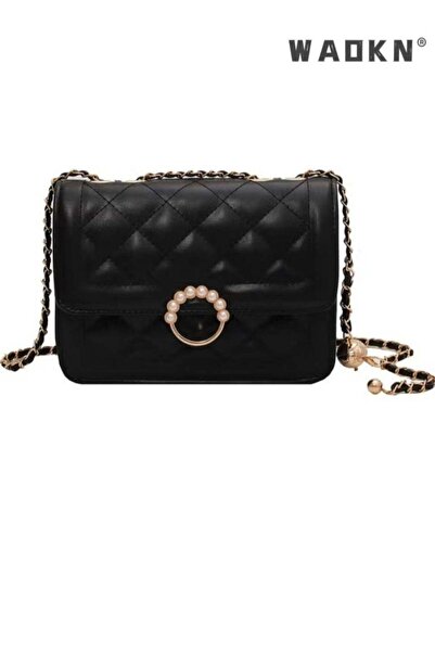 WAOKN New Fashion Pearl Chain Women's Multifunctional Shoulder Bag (Black)