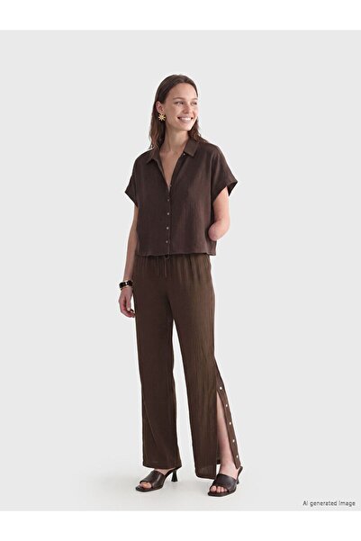 LC Waikiki Lcw Limitless Brown Easy-To-Wear Women's Trousers with Snap Button...