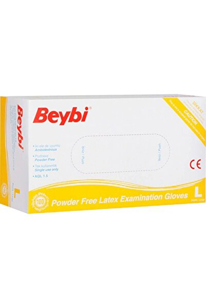 Beybi قفازات فحص لاتكس خالية من البودرة مقاس L عبوة 100 قطعة