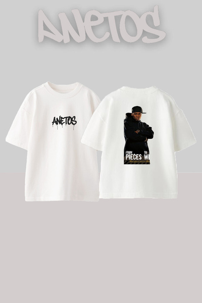 Anetos تي شيرت أبيض كبير الحجم مطبوع بتصميم 50 Cent_40 للجنسين