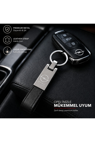 Baghes Opel Keychain Metal Leather Keychain with Opel Logo, 12cm X 2 cm Size, Stylish Gift Car Accessory