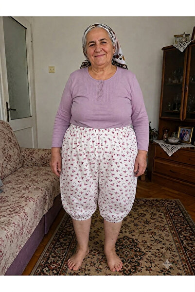 Nisa Battal Çiçek Desenli Ağlı Kısa Anne Pijama Altı Paça Lastikli Don (Karış...