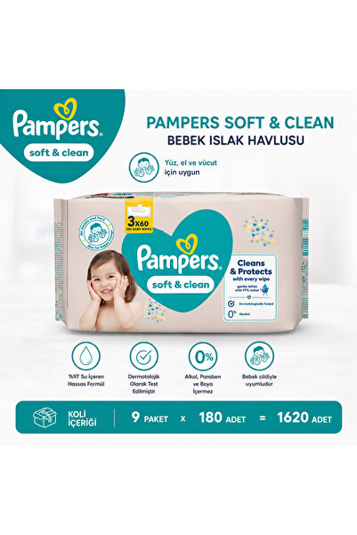 Prima Pampers Soft & Clean 9 paket 1620 yaprak
