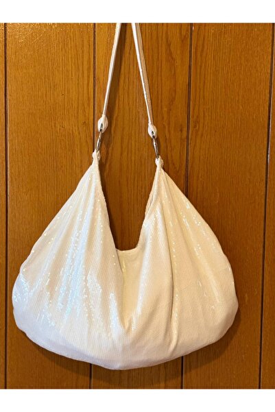 MUTE BAG White Sequin Shopper / White Sequin Women's Shoulder Bag (28*49)