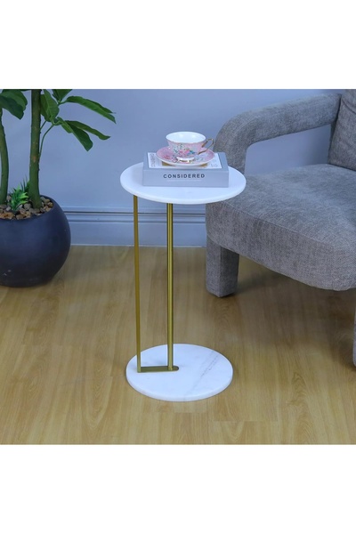 Al Hadaya Mall Modern Design Round Marble Service Table - Gold Column - 33X33...