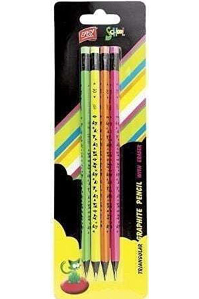 easy as Set de creioane Easy Pencil HB cu radieră gri, 4 bucăți