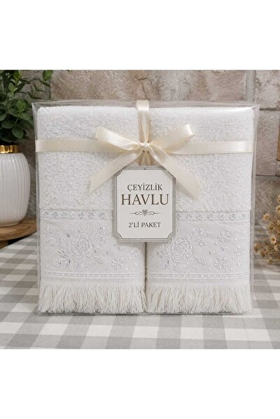 hulia home طقم مناشف مكون من قطعتين، مطرزة، 100% قطن، مناشف لليدين والوجه مع ...