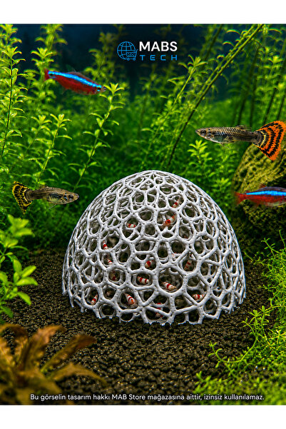 Mabs Tech Akvaryum Balık Yavruluğu - Yavru Lepistes Evi | Karides Yavrusu Saklanma Mağarası - Gri (3D PLA Baskı)