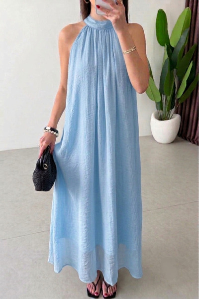 Lovely butik Halter Yaka Salaş Bohem Maksi Elbise - Krinkıl Şifon