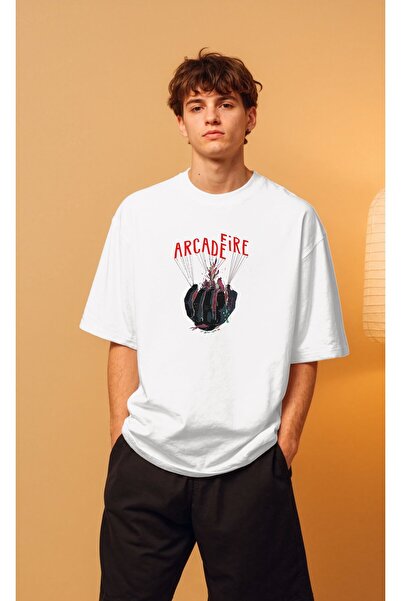 buzagi Arcade Fire Oversize Unisex White T-Shirt