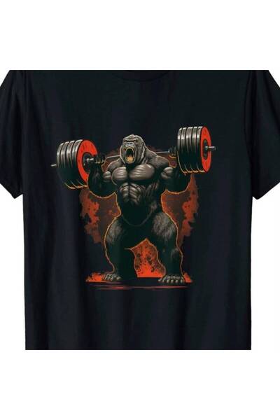 LİNA06 تي شيرت رجالي بأكمام قصيرة مطبوع عليه Gorilla Lifting Barbell، ملابس ك...