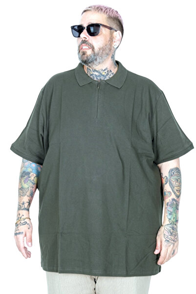 ModeXL Mode XL Large Size T-Shirt Polo Zipper Without Pocket Pique 25550 Haki