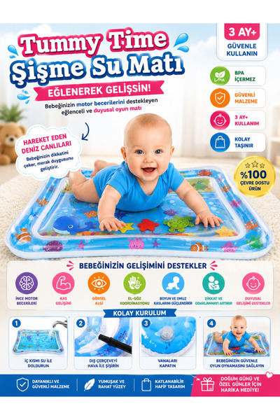 Birlik Oyuncak Şişme Su Matı Tummy Time Bebek Oyun Matı | Duyusal Aktivite Ma...
